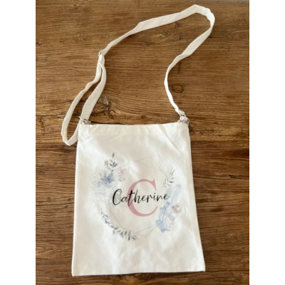 個人化斜揹布袋配珍珠鍊帶及布肩帶兩用